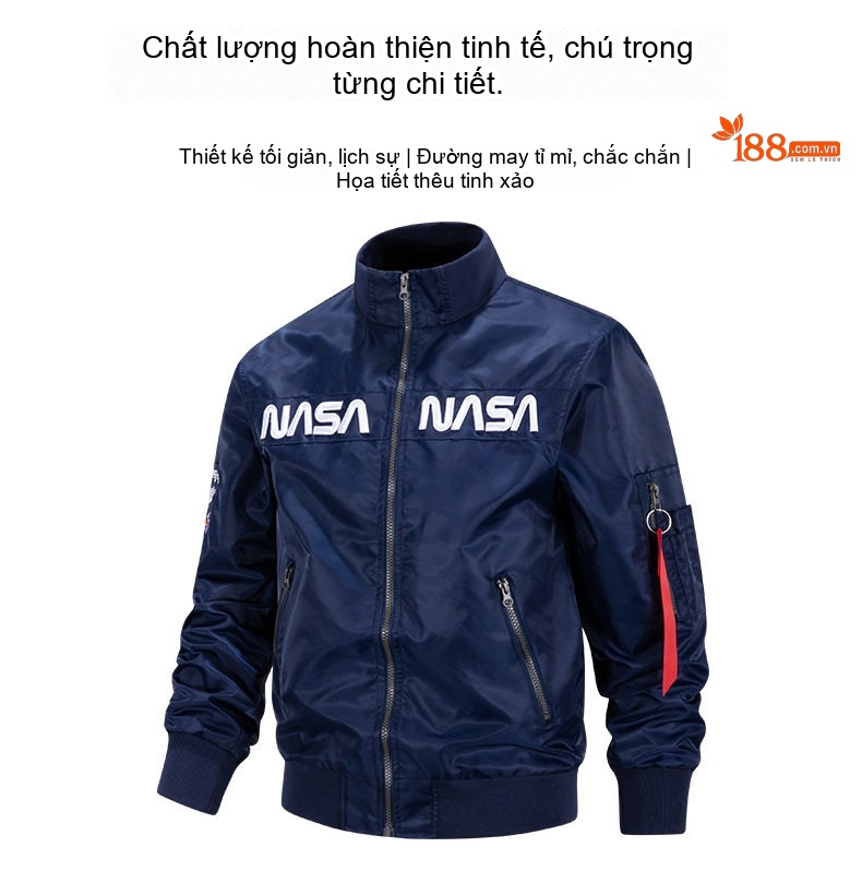 Áo Khoác Bomber Nam NASA Dáng Rộng Phong Cách Âu Mỹ Màu Đen, Xám, Xanh Lá, Xanh Navy... chi tiết 3
