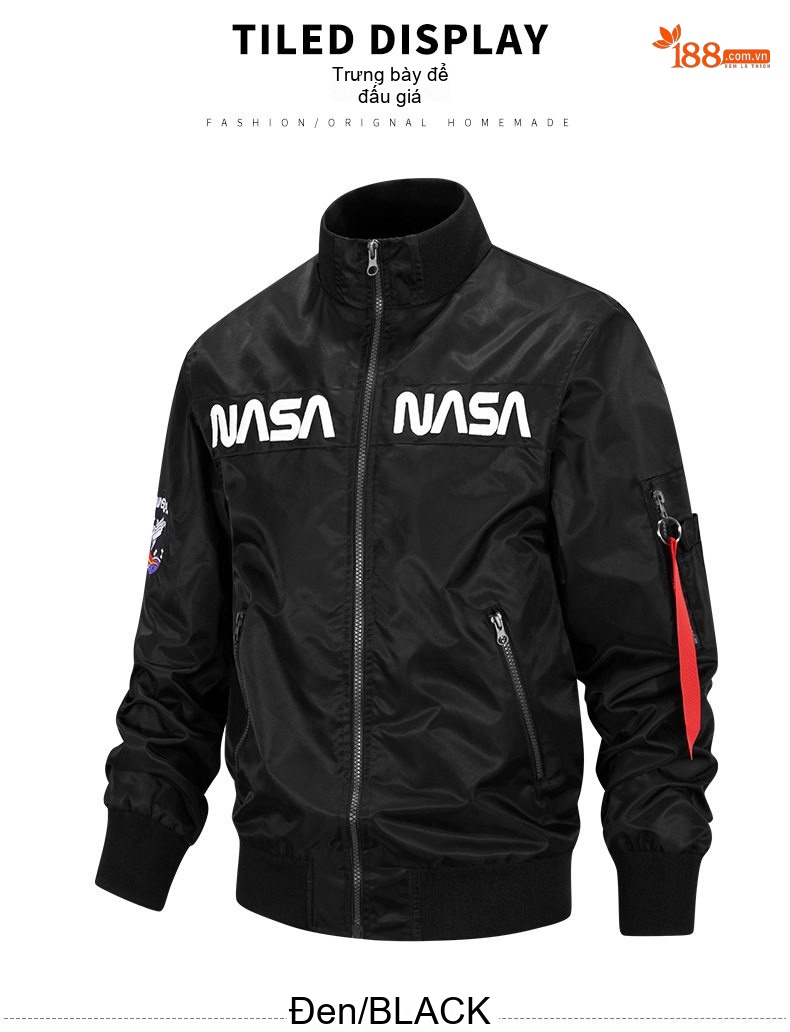 Áo Khoác Bomber Nam NASA Dáng Rộng Phong Cách Âu Mỹ Màu Đen, Xám, Xanh Lá, Xanh Navy... chi tiết 8