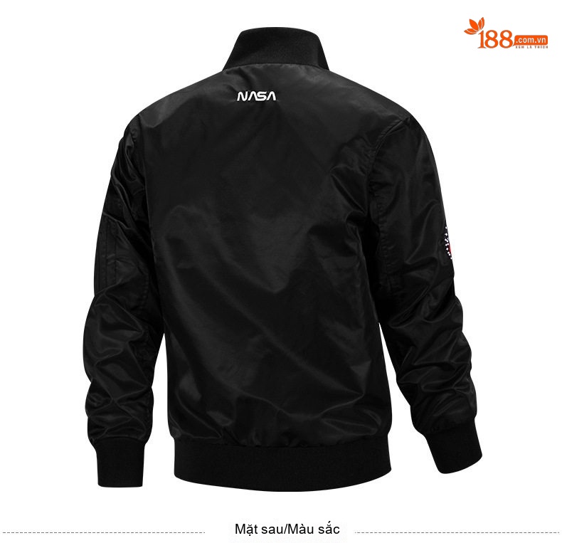 Áo Khoác Bomber Nam NASA Dáng Rộng Phong Cách Âu Mỹ Màu Đen, Xám, Xanh Lá, Xanh Navy... chi tiết 9