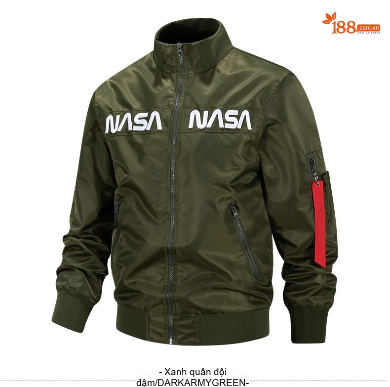 Áo Khoác Bomber Nam NASA Dáng Rộng Phong Cách Âu Mỹ Màu Đen, Xám, Xanh Lá, Xanh Navy... chi tiết 10