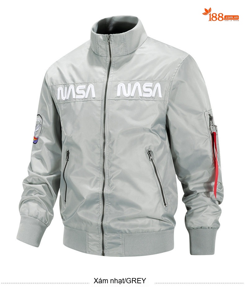 Áo Khoác Bomber Nam NASA Dáng Rộng Phong Cách Âu Mỹ Màu Đen, Xám, Xanh Lá, Xanh Navy... chi tiết 12