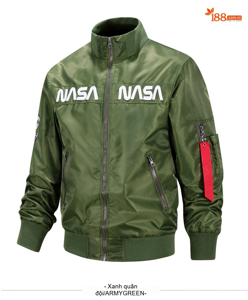 Áo Khoác Bomber Nam NASA Dáng Rộng Phong Cách Âu Mỹ Màu Đen, Xám, Xanh Lá, Xanh Navy... chi tiết 13