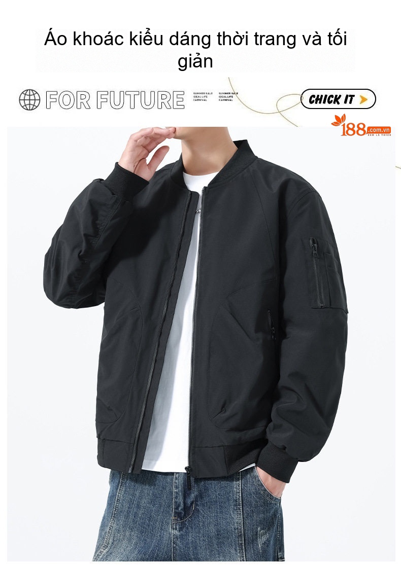 Áo Khoác Bomber Nam Thu Đông Dáng Rộng Phong Cách Phi Công Màu Đen, Xanh Olive chi tiết 1