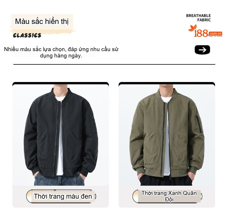 Áo Khoác Bomber Nam Thu Đông Dáng Rộng Phong Cách Phi Công Màu Đen, Xanh Olive chi tiết 12