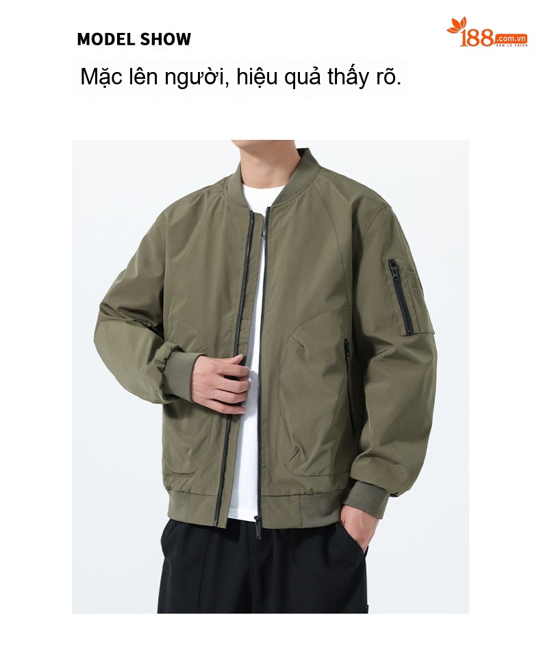Áo Khoác Bomber Nam Thu Đông Dáng Rộng Phong Cách Phi Công Màu Đen, Xanh Olive chi tiết 20