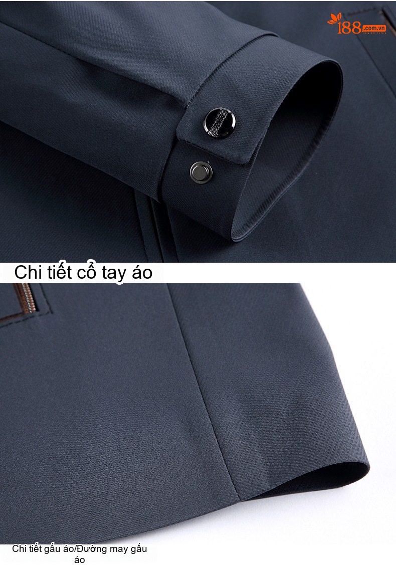Áo Khoác Bomber Nam Thương Mại Dệt Kim Cổ Bẻ Màu Xanh Navy, Xám chi tiết 20