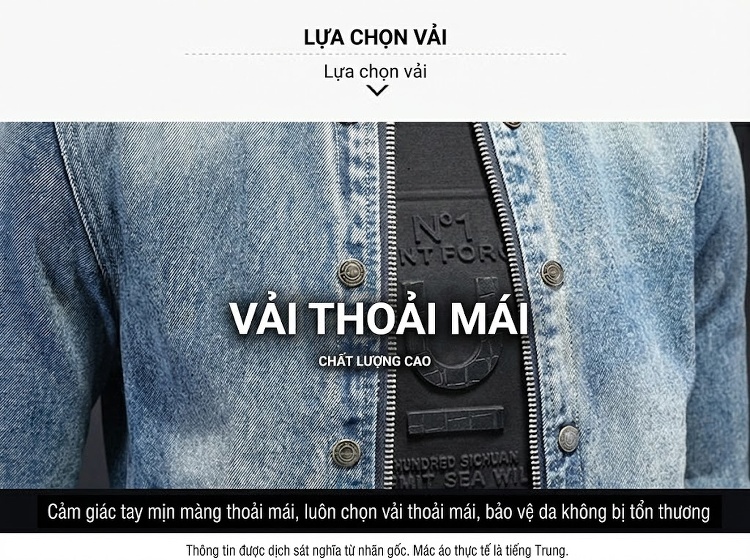 Áo Khoác Bomber Nam Vải Denim Khóa Kéo Màu Xanh Denim chi tiết 2