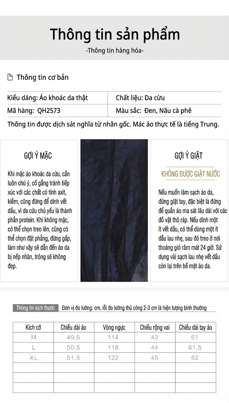 Áo Khoác Da Nữ Dáng Rộng Phong Cách Retro Chất Da Cừu Thật chi tiết 5