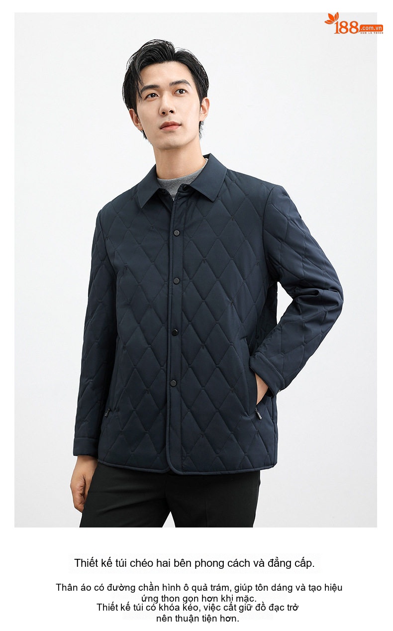 Áo Khoác Bông Dáng Dài Trung Niên Cổ Bẻ Lót Bông Giữ Ấm Màu Xanh Navy, Xám chi tiết 3