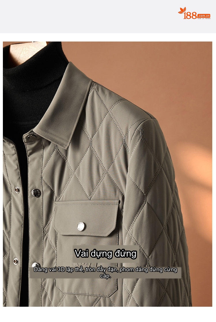 Áo Khoác Bông Nam Cổ Bẻ Trám Ô Chéo Bông Tơ Tằm Giữ Ấm Cao Cấp Phong Cách Doanh Nhân Màu Xám, Xanh Navy chi tiết 23