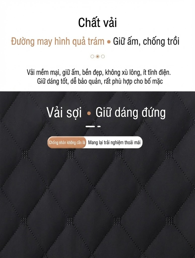 Áo Khoác Bông Nam Dáng Ngắn Cổ Lông Lót Lông Dày Dặn Phong Cách Doanh Nhân Màu Đen, Xanh Navy chi tiết 4