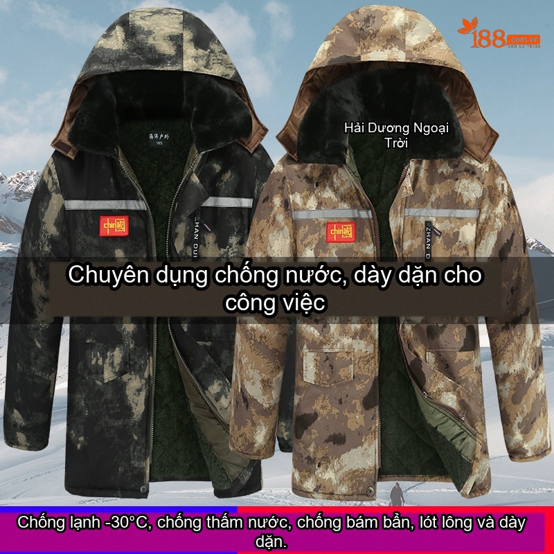 Áo Khoác Bông Nam Dáng Rộng Có Mũ Trùm Đầu Giữ Ấm Cotton Màu Đen, Xám, Trắng, Xanh Rêu... chi tiết 15