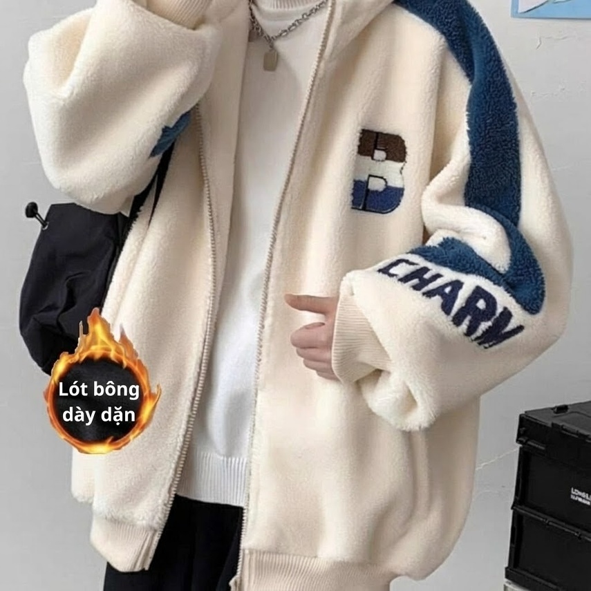 Áo Khoác Bông Nam Dáng Rộng Có Mũ Trùm Đầu Giữ Ấm Cotton Màu Đen, Xám, Trắng, Xanh Rêu... chi tiết 16
