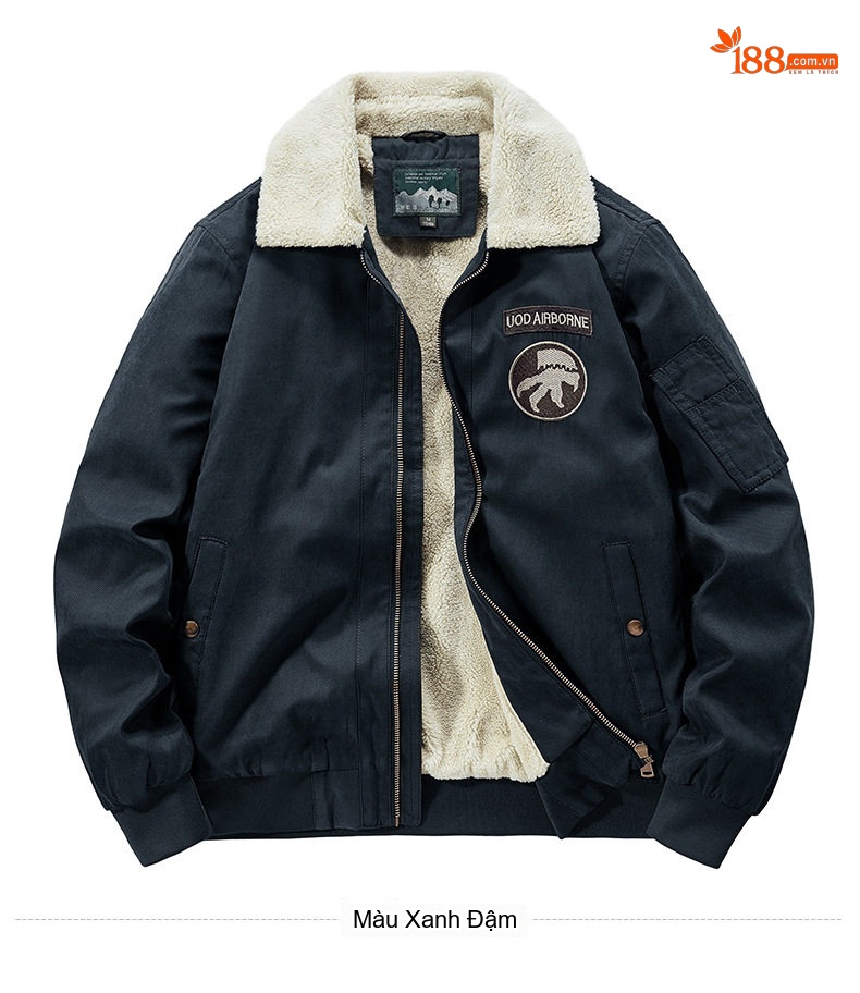 Áo Khoác Bông Nam Lông Cừu Non Dày Dặn Có Cổ Lông Màu Be, Xanh Rêu, Xanh Navy chi tiết 10