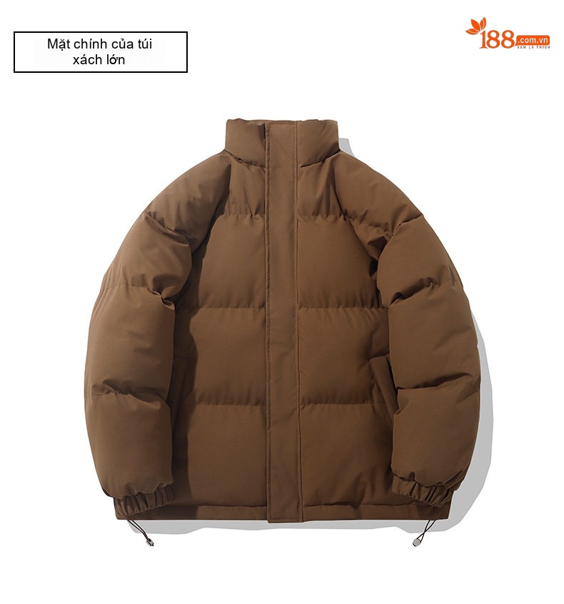 Áo Khoác Bông Nam Nữ Cotton Dáng Rộng Cổ Trụ Mùa Đông Màu Tím, Đỏ, Xanh Lá, Hồng... chi tiết 15