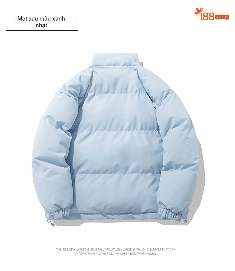 Áo Khoác Bông Nam Nữ Cotton Dáng Rộng Cổ Trụ Mùa Đông Màu Tím, Đỏ, Xanh Lá, Hồng... chi tiết 22