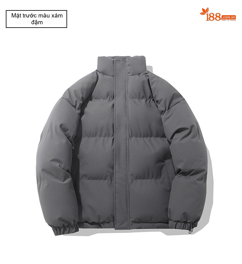 Áo Khoác Bông Nam Nữ Cotton Dáng Rộng Cổ Trụ Mùa Đông Màu Tím, Đỏ, Xanh Lá, Hồng... chi tiết 29