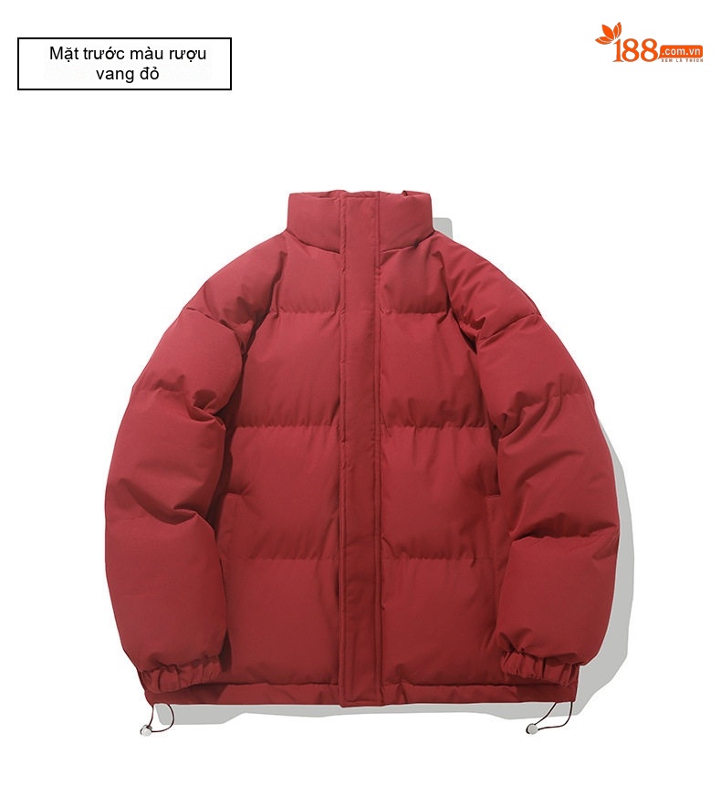 Áo Khoác Bông Nam Nữ Cotton Dáng Rộng Cổ Trụ Mùa Đông Màu Tím, Đỏ, Xanh Lá, Hồng... chi tiết 33