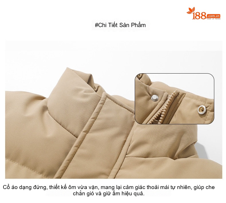 Áo Khoác Bông Nam Nữ Cotton Dáng Rộng Cổ Trụ Mùa Đông Màu Tím, Đỏ, Xanh Lá, Hồng... chi tiết 35