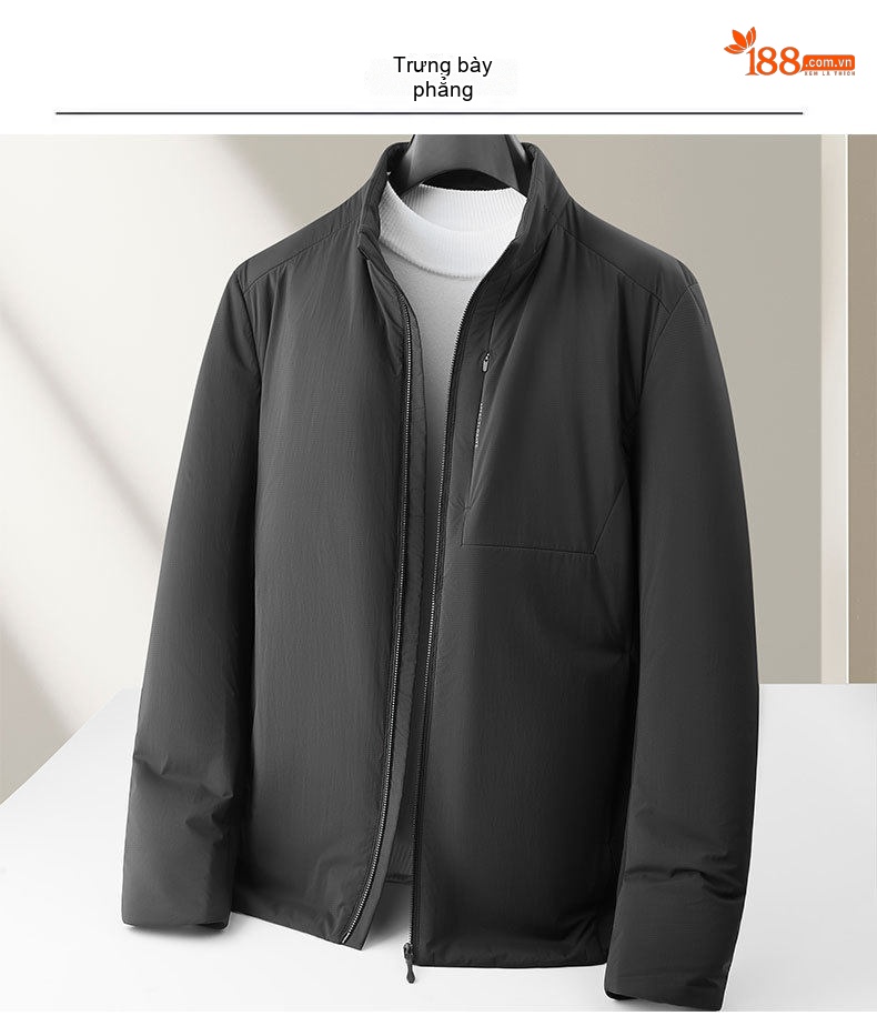 Áo Khoác Bông Nam PI Cotton Dáng Đứng Cổ Thanh Niên Cao Cấp Phong Cách Doanh Nhân Nhẹ Nhàng Giữ Ấm Mùa Đông Màu Đen chi tiết 6