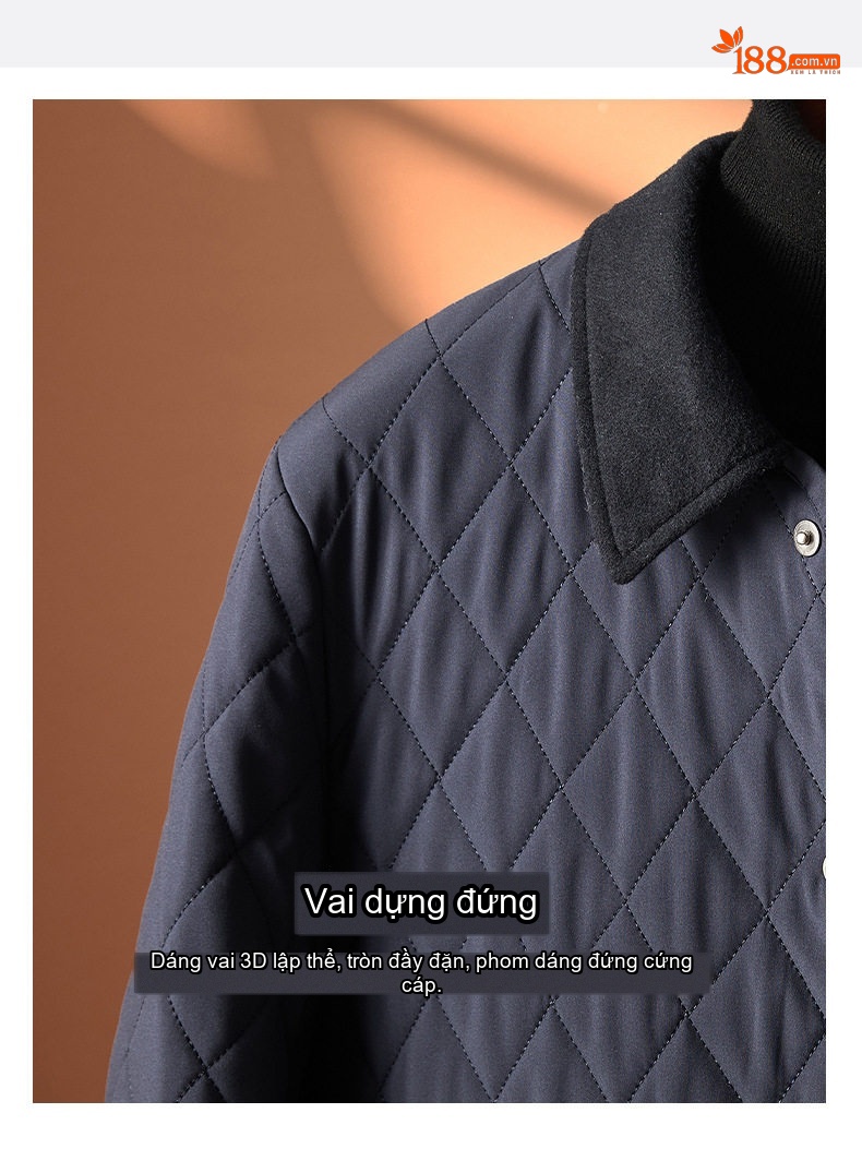 Áo Khoác Bông Nam Trung Niên Dáng Dài Vừa Tơ Tằm Giữ Ấm Cổ Bẻ Màu Xanh Navy, Đen chi tiết 6