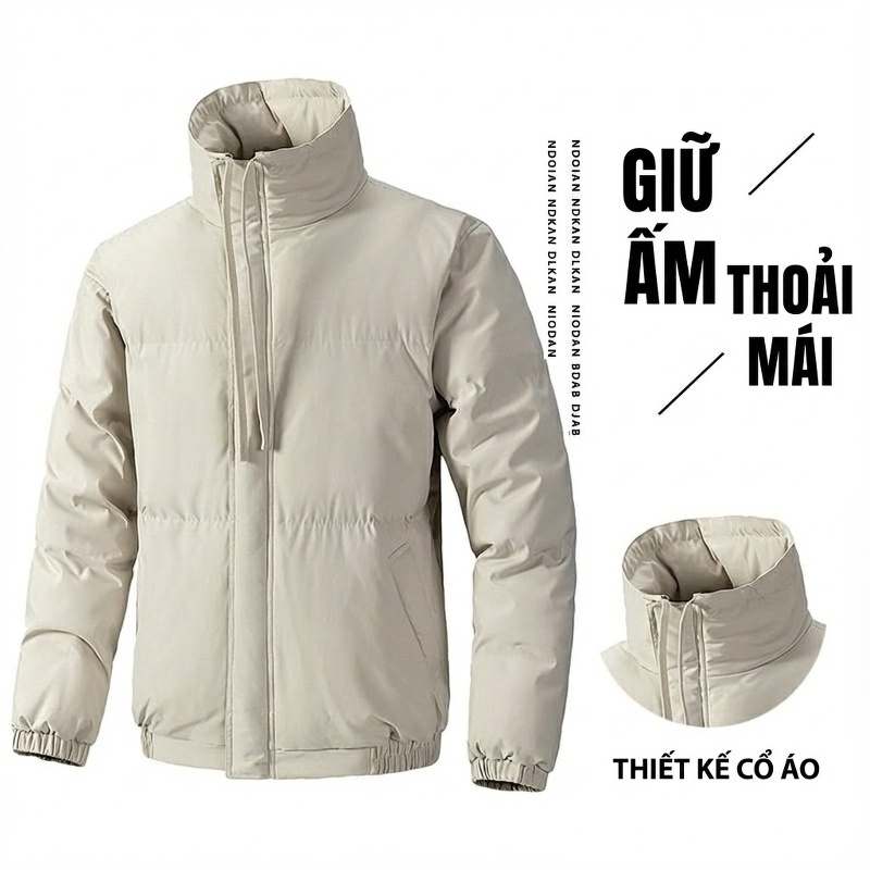 Áo Khoác Cặp Đôi Cổ Trụ Mùa Đông Cotton Dày Dặn Màu Be, Đen, Xám, Xanh Lá...