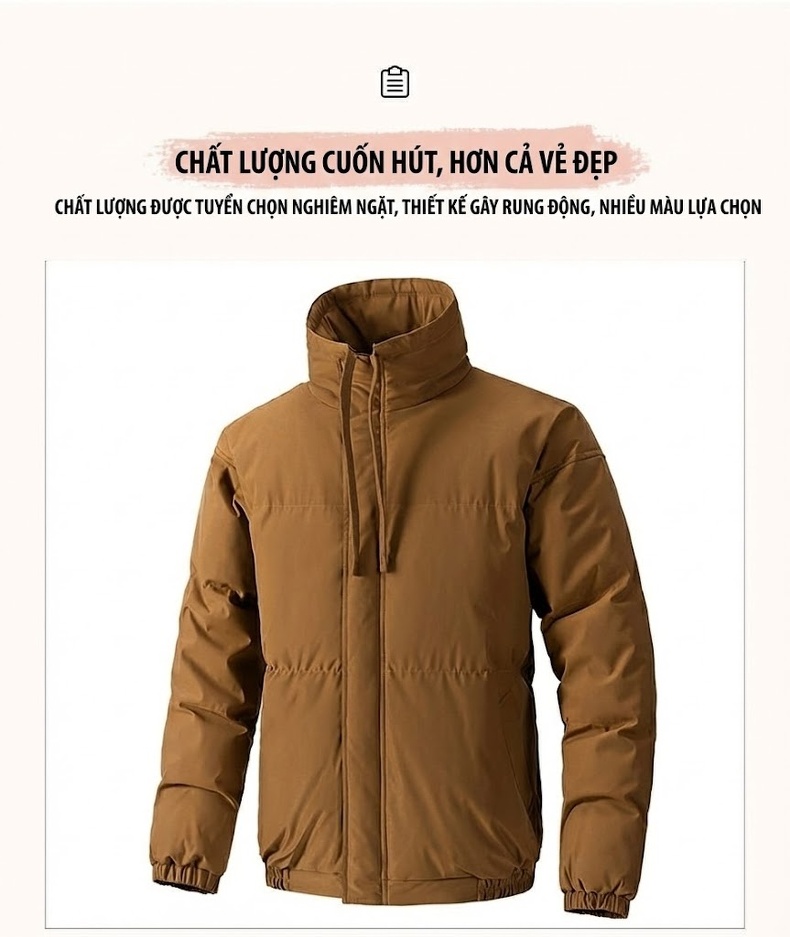 Áo Khoác Cặp Đôi Cổ Trụ Mùa Đông Cotton Dày Dặn Màu Be, Đen, Xám, Xanh Lá... chi tiết 3