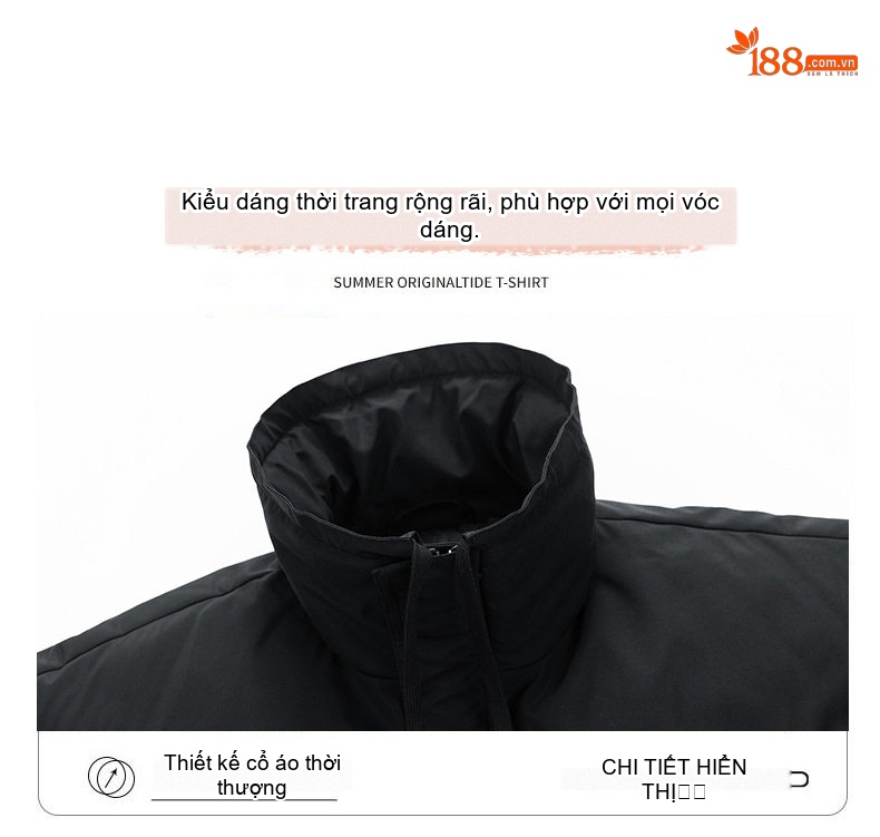 Áo Khoác Cặp Đôi Cổ Trụ Mùa Đông Cotton Dày Dặn Màu Be, Đen, Xám, Xanh Lá... chi tiết 6