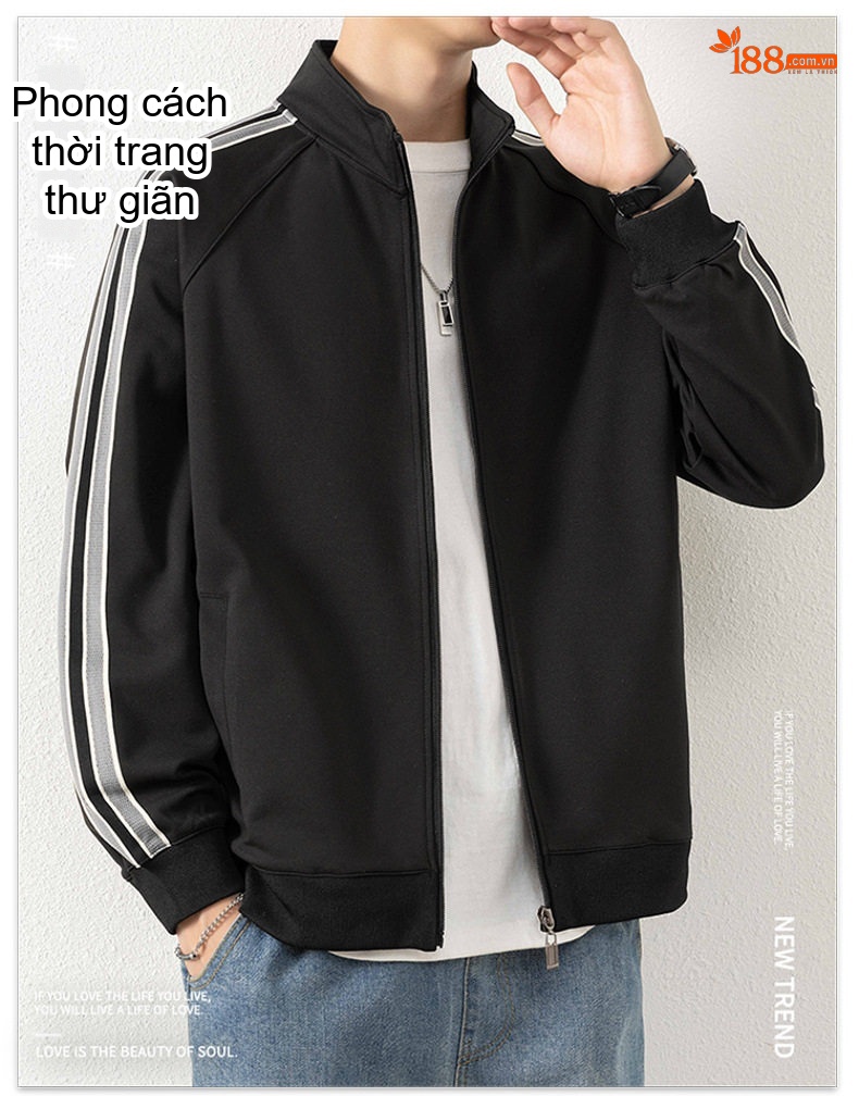 Áo Khoác Cardigan Nam Dáng Rộng Cổ Trụ Phong Cách Thể Thao Màu Xám, Đen, Xanh Lá, Xanh Dương... chi tiết 1