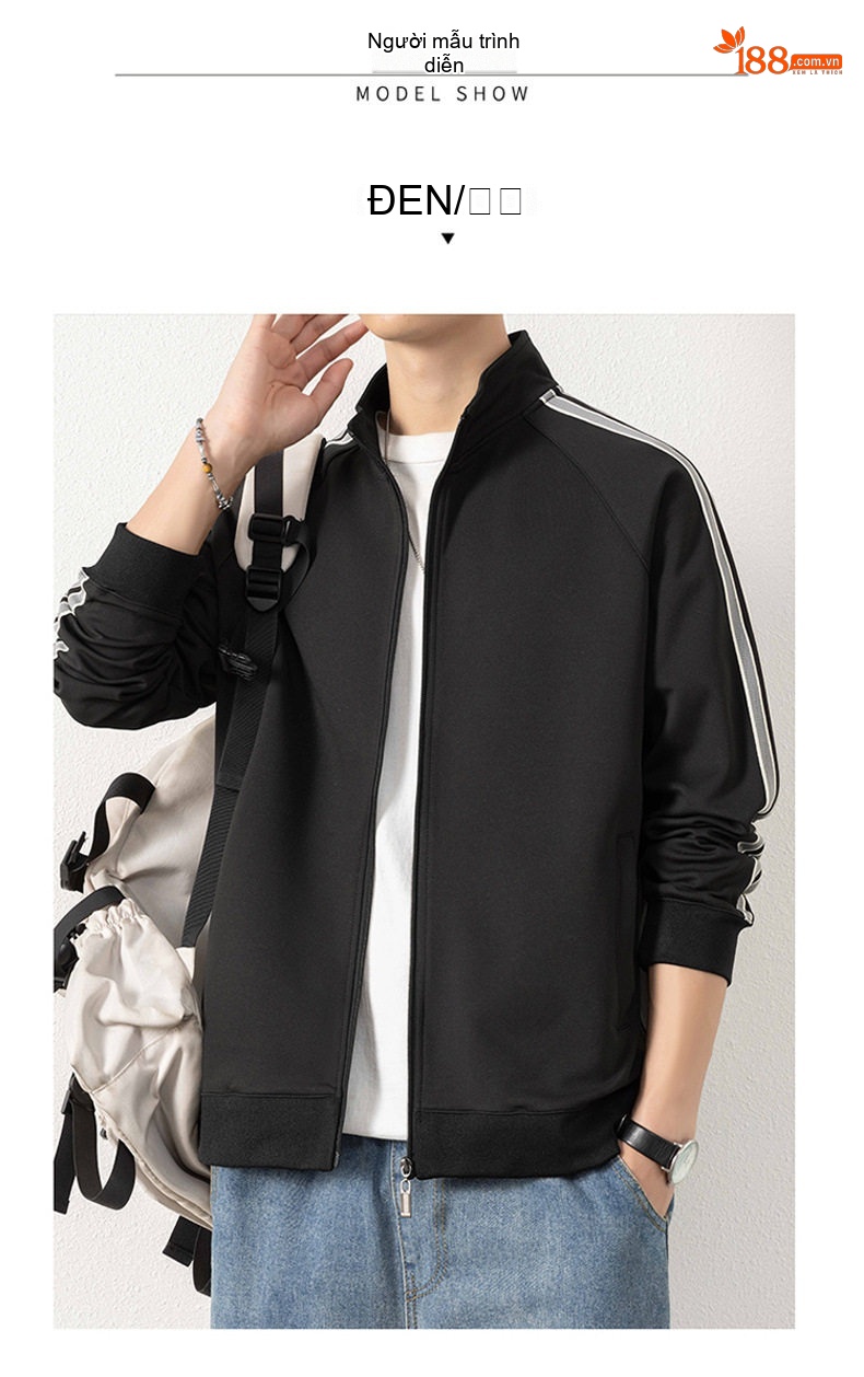 Áo Khoác Cardigan Nam Dáng Rộng Cổ Trụ Phong Cách Thể Thao Màu Xám, Đen, Xanh Lá, Xanh Dương... chi tiết 5