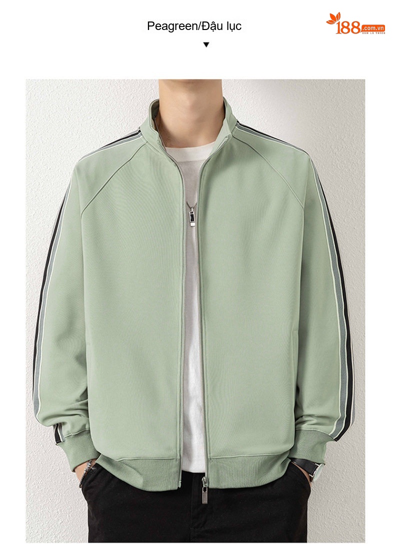 Áo Khoác Cardigan Nam Dáng Rộng Cổ Trụ Phong Cách Thể Thao Màu Xám, Đen, Xanh Lá, Xanh Dương... chi tiết 7