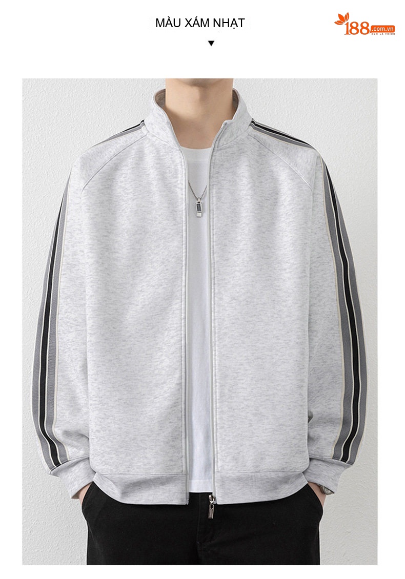 Áo Khoác Cardigan Nam Dáng Rộng Cổ Trụ Phong Cách Thể Thao Màu Xám, Đen, Xanh Lá, Xanh Dương... chi tiết 9