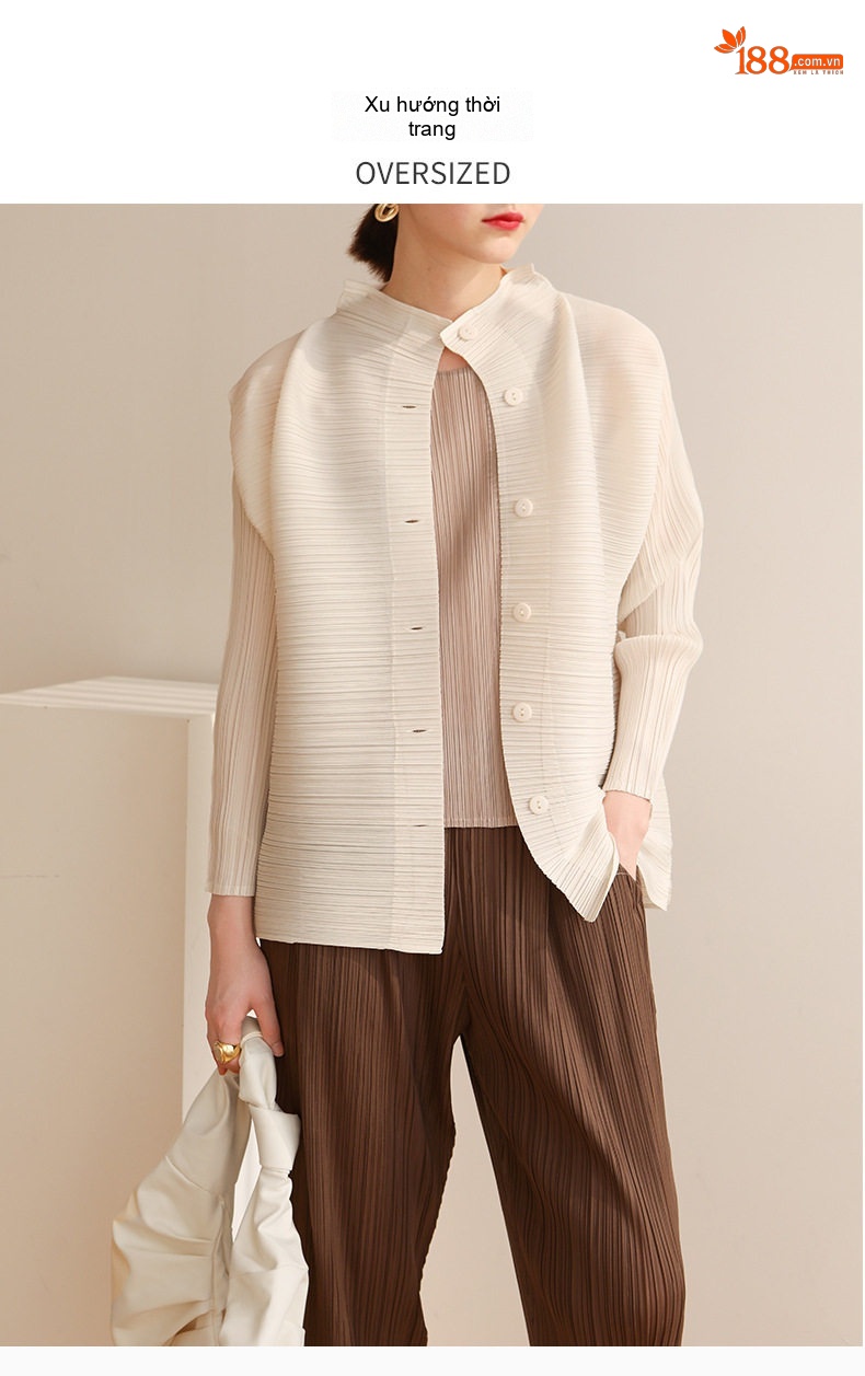 Áo Khoác Cardigan Nữ Dáng Dài Pleatsplease Phong Cách Thanh Lịch Màu Hồng, Trắng, Nâu, Đen... chi tiết 2