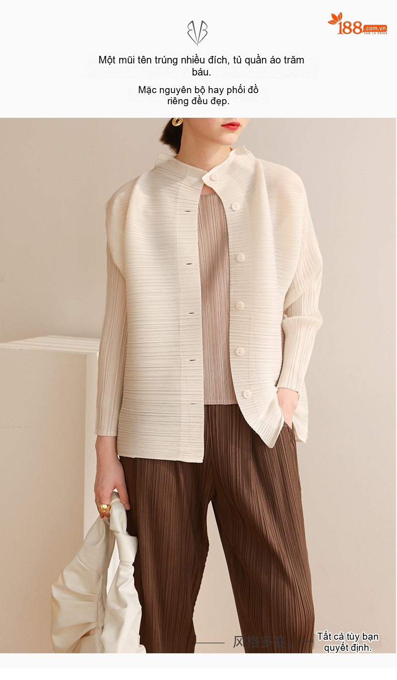 Áo Khoác Cardigan Nữ Dáng Dài Pleatsplease Phong Cách Thanh Lịch Màu Hồng, Trắng, Nâu, Đen... chi tiết 3