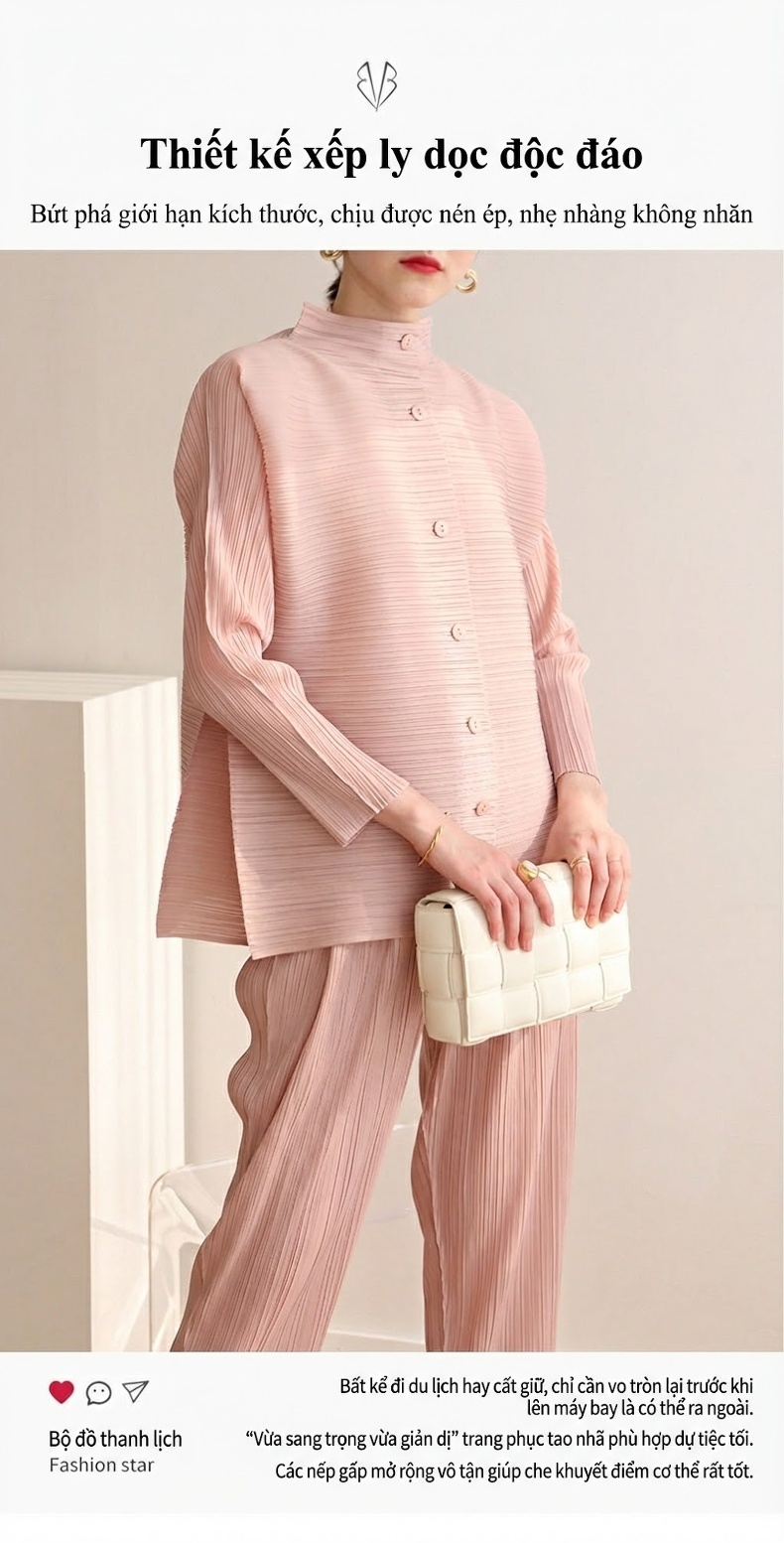 Áo Khoác Cardigan Nữ Dáng Dài Pleatsplease Phong Cách Thanh Lịch Màu Hồng, Trắng, Nâu, Đen... chi tiết 1