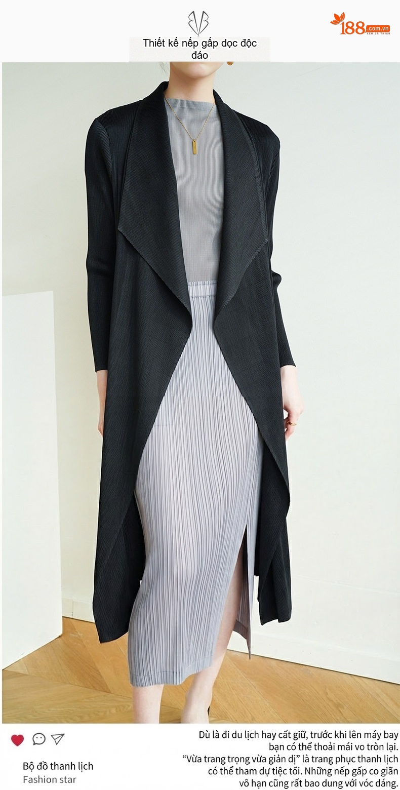 Áo Khoác Cardigan Nữ Dáng Dài Tr褶皱 Miyake Phong Cách Thời Trang Màu Be, Xanh, Đen, Xám... chi tiết 1
