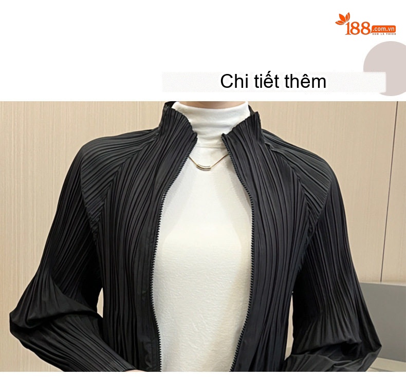Áo Khoác Cardigan Nữ Dáng Dài Trung Bình Thiết Kế Nhún Ly Cổ Điển Màu Đen chi tiết 3