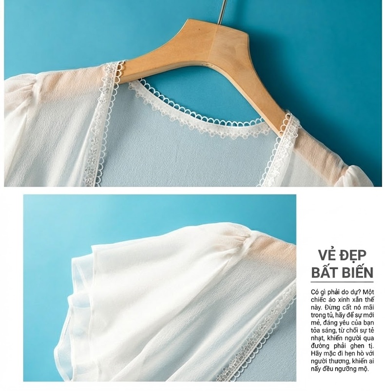 Áo Khoác Cardigan Nữ Mỏng Mặc Ngoài Chống Nắng Lụa Tằm Váy Ngắn Ren Đi Biển Màu Trắng chi tiết 7