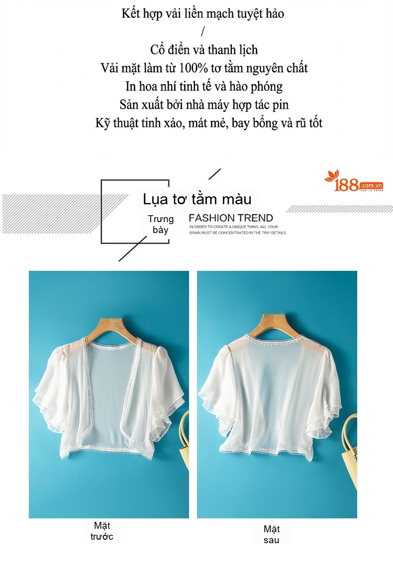 Áo Khoác Cardigan Nữ Mỏng Mặc Ngoài Chống Nắng Lụa Tằm Váy Ngắn Ren Đi Biển Màu Trắng chi tiết 3