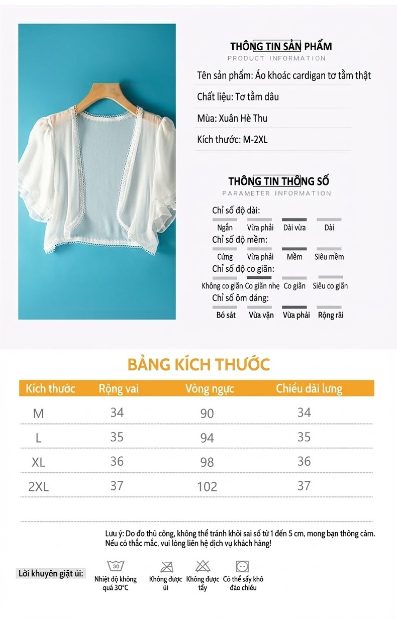 Áo Khoác Cardigan Nữ Mỏng Mặc Ngoài Chống Nắng Lụa Tằm Váy Ngắn Ren Đi Biển Màu Trắng chi tiết 5