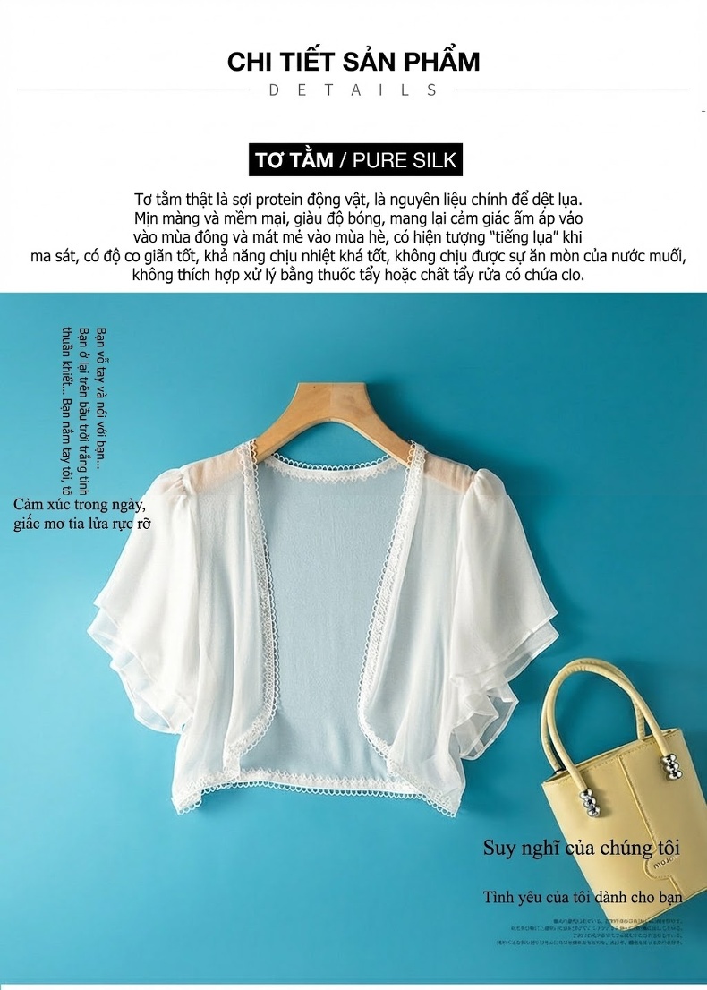 Áo Khoác Cardigan Nữ Mỏng Mặc Ngoài Chống Nắng Lụa Tằm Váy Ngắn Ren Đi Biển Màu Trắng chi tiết 6