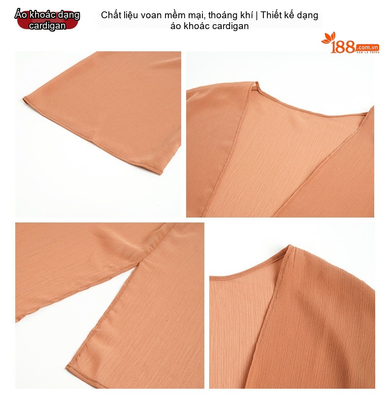 Áo Khoác Cardigan Nữ Mỏng Nhẹ Chống Nắng Kiểu Âu Mỹ Chất Liệu Tuyết Vải Voan Màu Đen, Hồng, Nâu chi tiết 4
