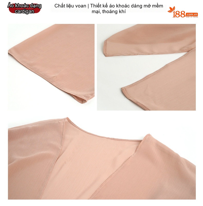 Áo Khoác Cardigan Nữ Mỏng Nhẹ Chống Nắng Kiểu Âu Mỹ Chất Liệu Tuyết Vải Voan Màu Đen, Hồng, Nâu chi tiết 5