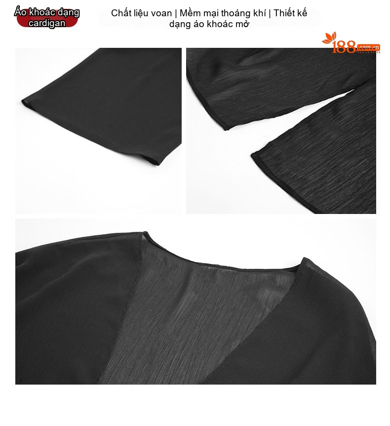 Áo Khoác Cardigan Nữ Mỏng Nhẹ Chống Nắng Kiểu Âu Mỹ Chất Liệu Tuyết Vải Voan Màu Đen, Hồng, Nâu chi tiết 6