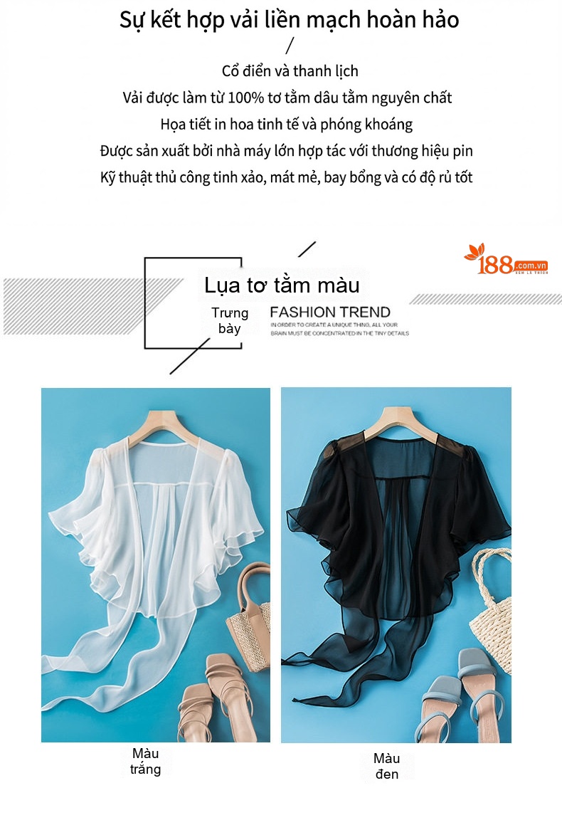 Áo Khoác Cardigan Nữ Mỏng Tay Lỡ Bảy Tấc Lụa Tơ Tằm Che Nắng Màu Trắng, Đen chi tiết 3