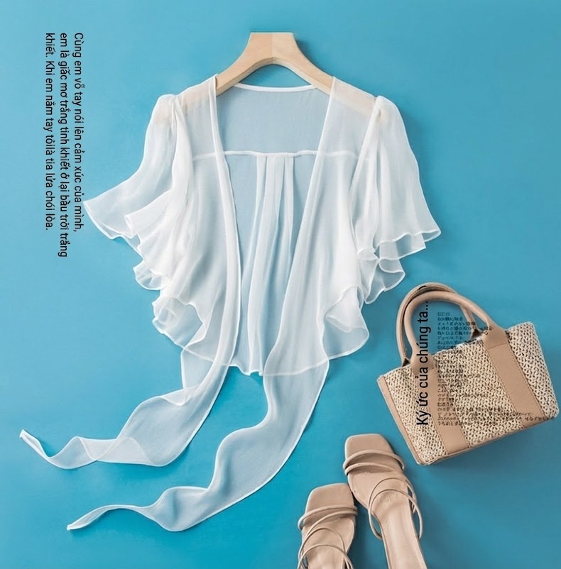Áo Khoác Cardigan Nữ Mỏng Tay Lỡ Bảy Tấc Lụa Tơ Tằm Che Nắng Màu Trắng, Đen chi tiết 1