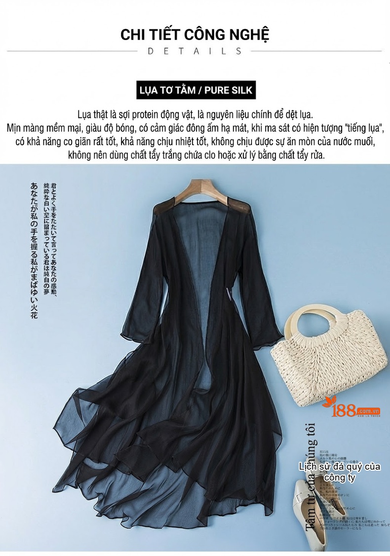 Áo Khoác Cardigan Nữ Mỏng Tay Lỡ Chống Nắng Chất Liệu Tơ Tằm Màu Trắng, Đen, Đỏ chi tiết 11