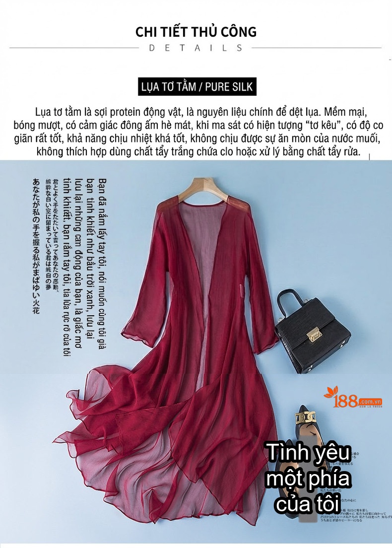 Áo Khoác Cardigan Nữ Mỏng Tay Lỡ Chống Nắng Chất Liệu Tơ Tằm Màu Trắng, Đen, Đỏ chi tiết 17