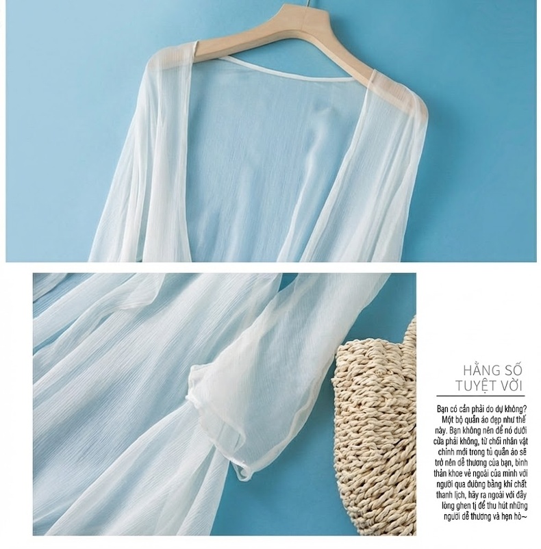 Áo Khoác Cardigan Nữ Mỏng Tay Lỡ Chống Nắng Chất Liệu Tơ Tằm Màu Trắng, Đen, Đỏ chi tiết 6