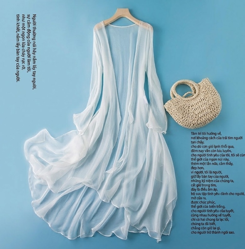 Áo Khoác Cardigan Nữ Mỏng Tay Lỡ Chống Nắng Chất Liệu Tơ Tằm Màu Trắng, Đen, Đỏ chi tiết 1
